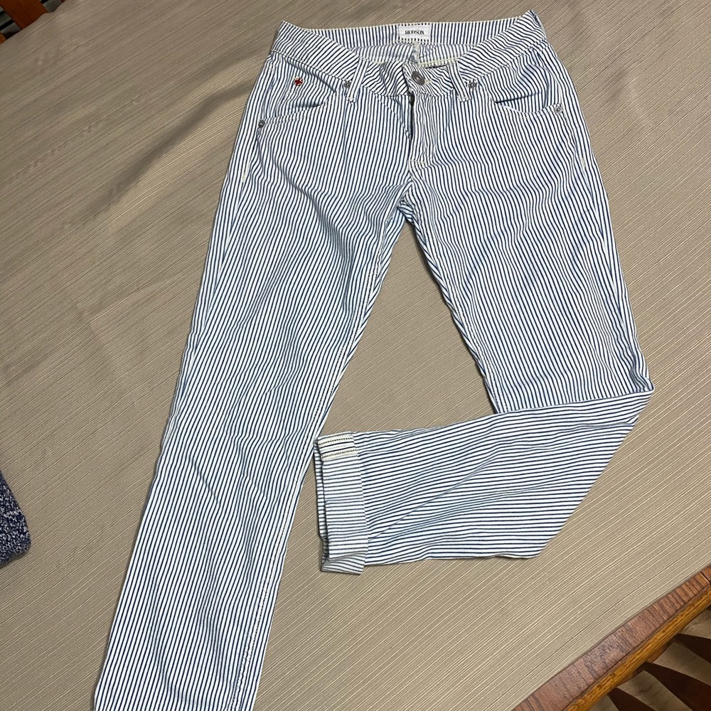 Hudson pin striped cropped jeans